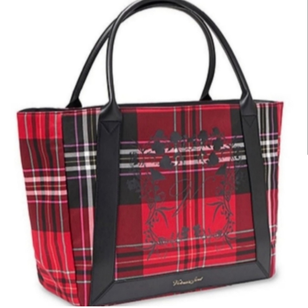 Victoria Secret Holiday Plaid Large Tote 2020 Limited Edition Vacation Bag Red